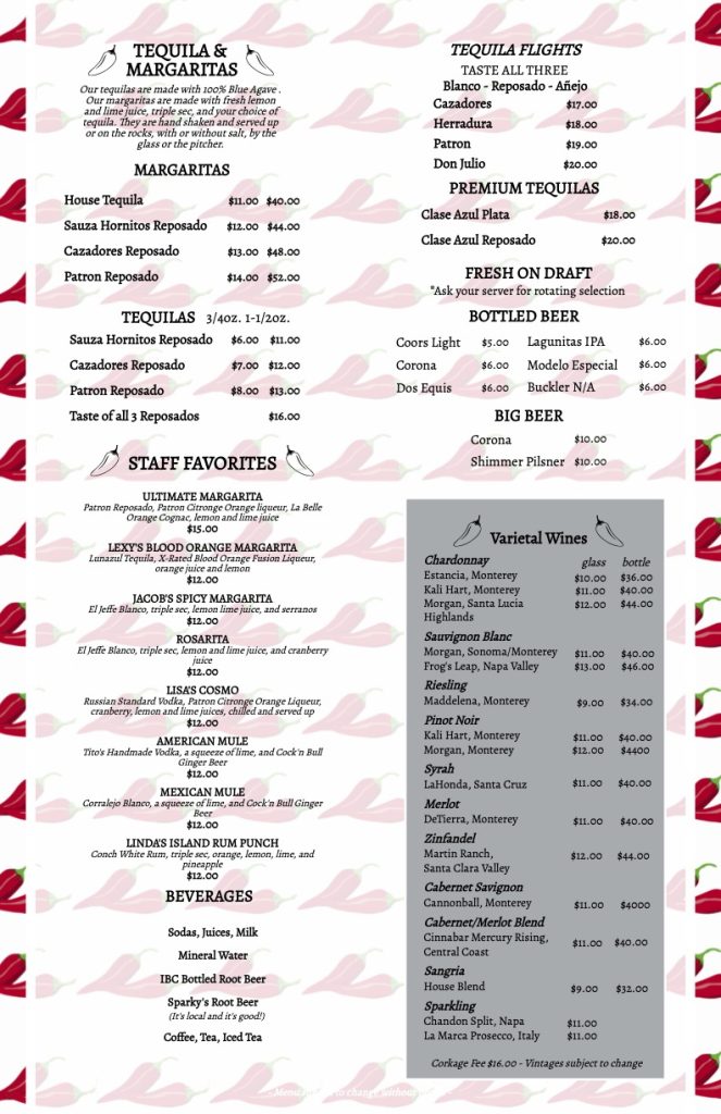 Our Menu Peppers Mexicali Cafe Pacific Grove