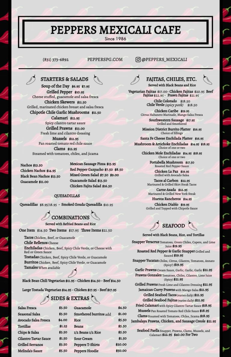 Our Menu Peppers Mexicali Cafe Pacific Grove