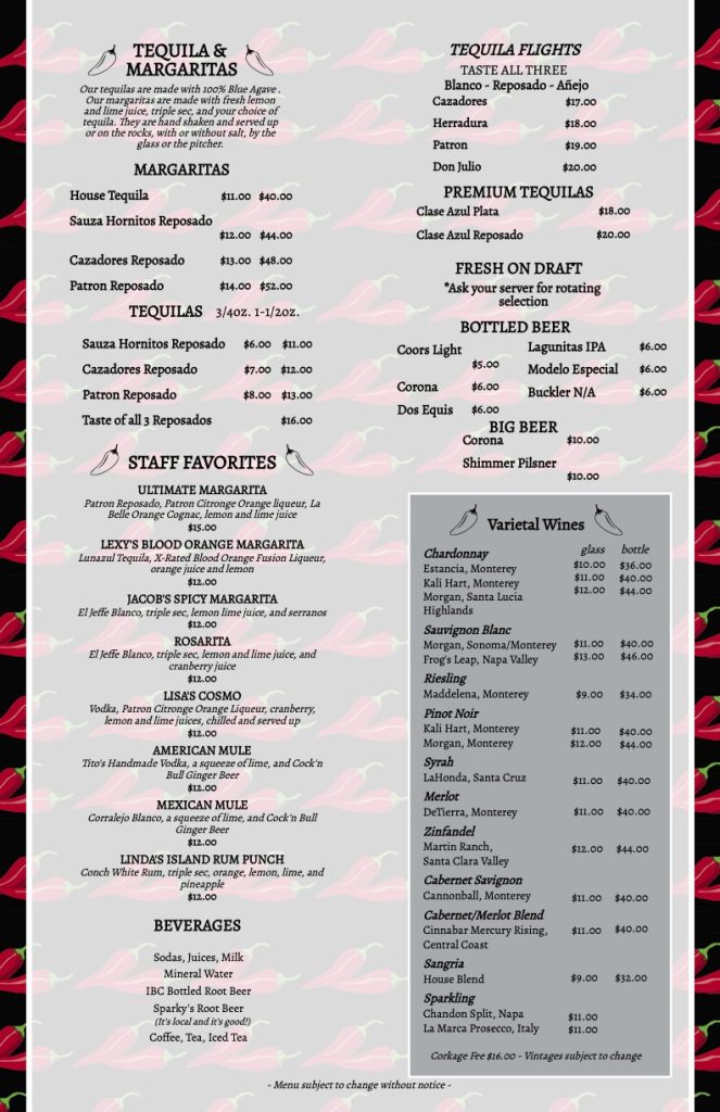 Our Menu Peppers Mexicali Cafe Pacific Grove