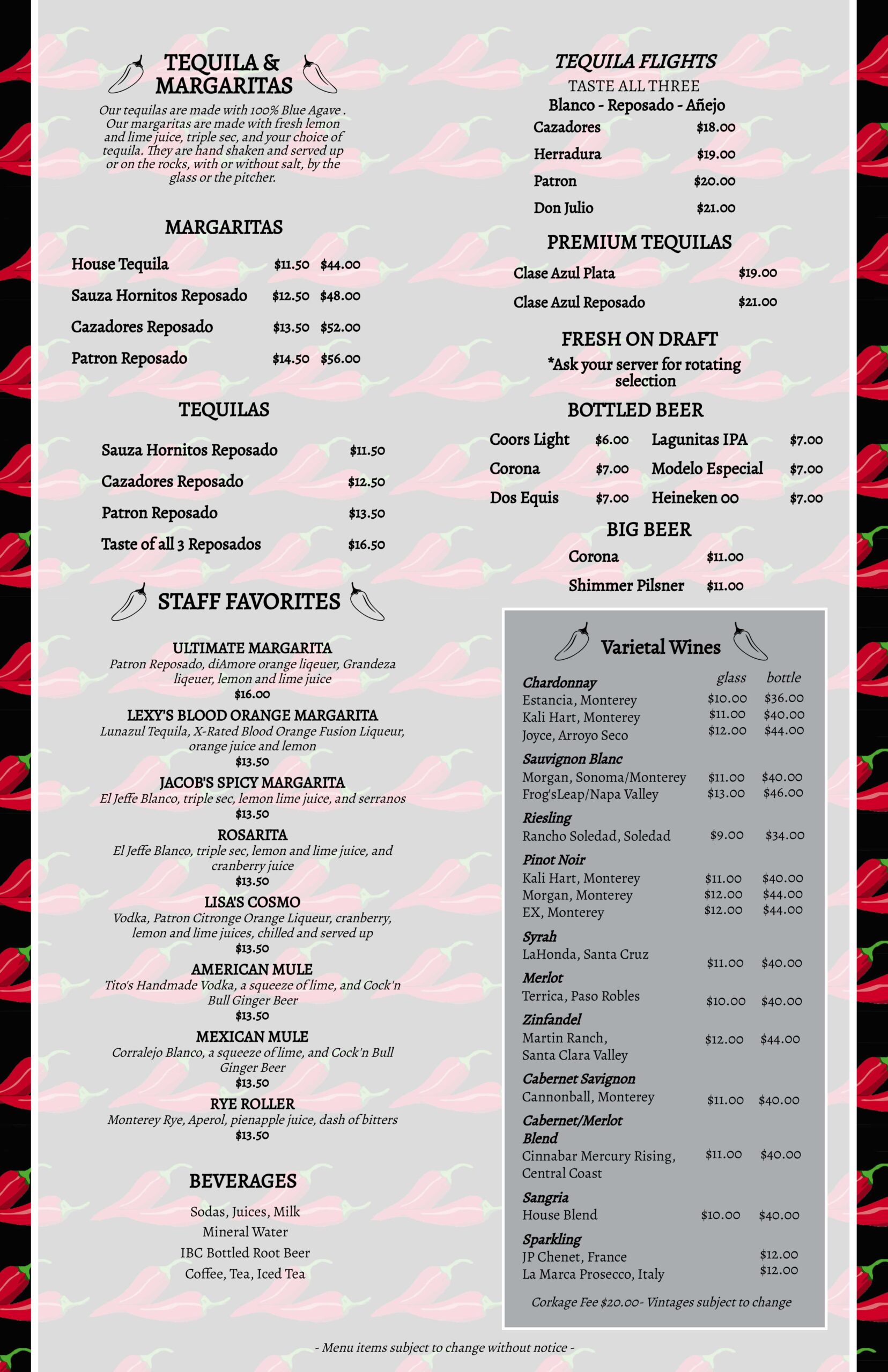 Our Menu - Peppers Mexicali Cafe - Pacific Grove